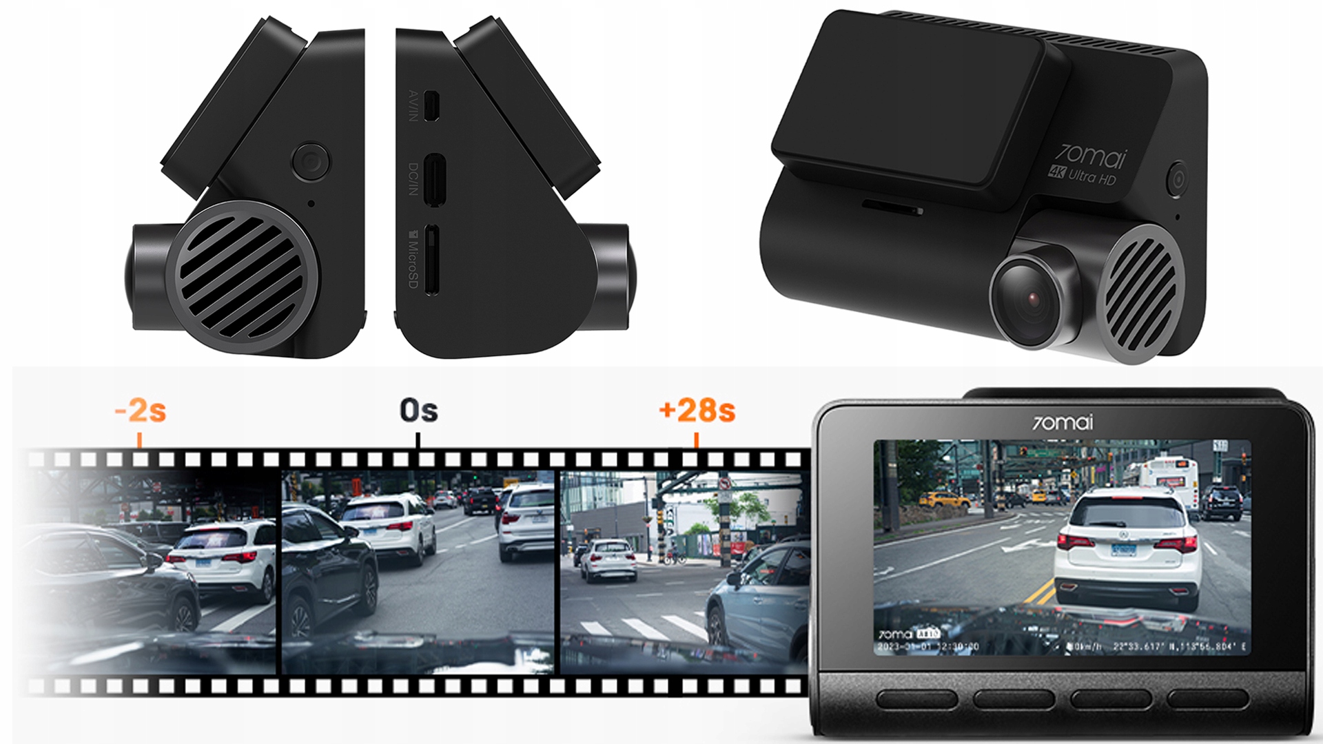 70mai Kamera samochodowa A810 + RC12 SET 4K HDR + oryginalna karta 128GB Kąt widzenia 150°