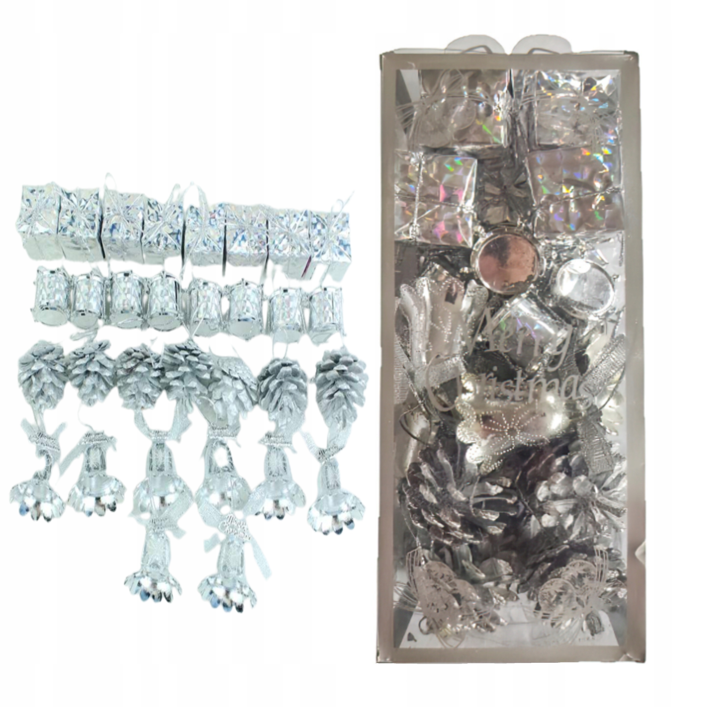 

Zestaw Bombek Bombki Srebrne szyszka bęben