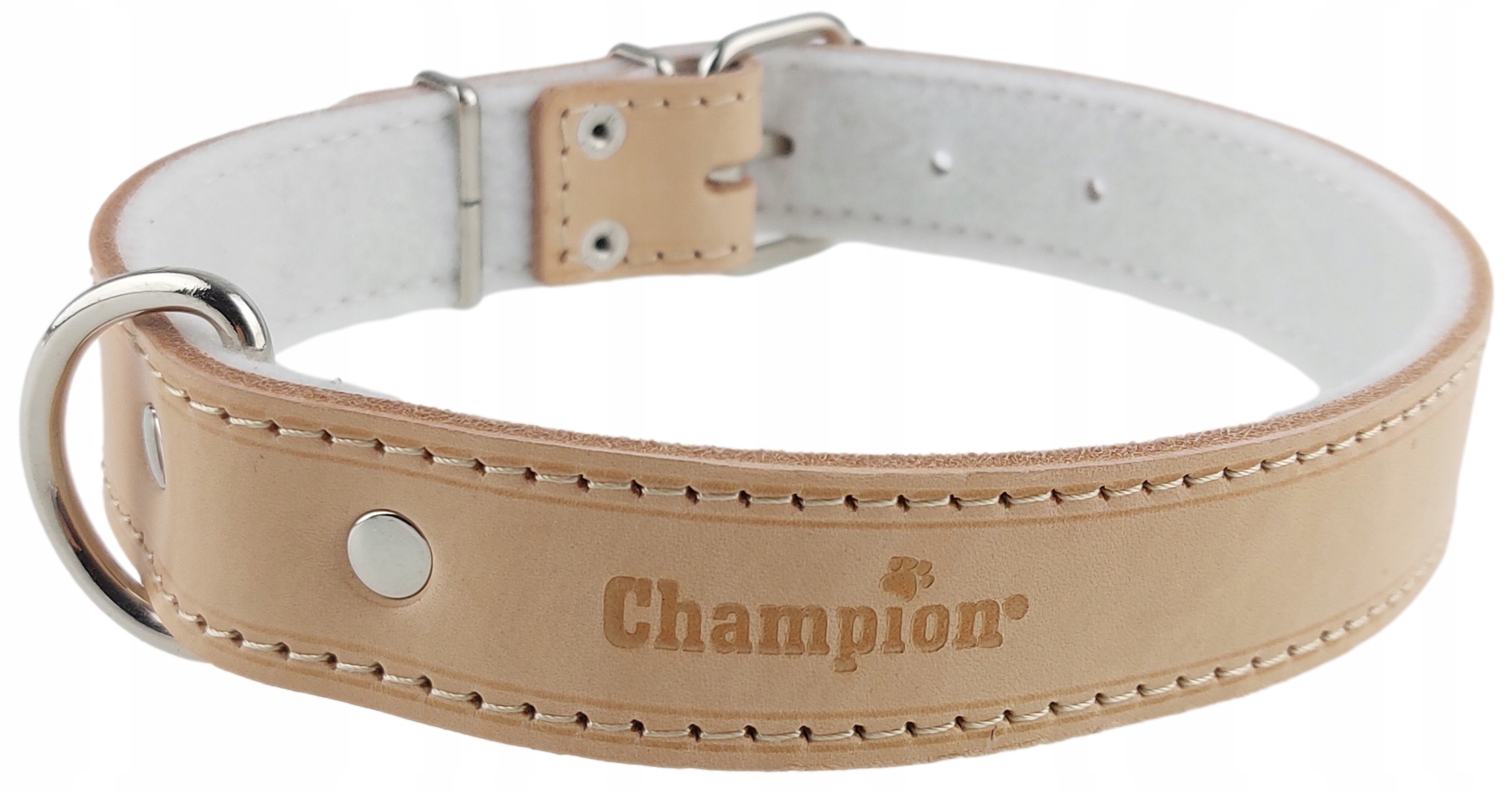 Levně Obojek pro psa Lícová kůže Polský Výrobce Champion 65 cm/3,5 cm Natural