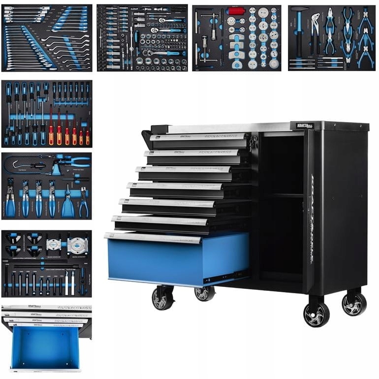 Černý vozík na nářadí se 7 zásuvkami a 309 díly Kraft&dele KD1069
