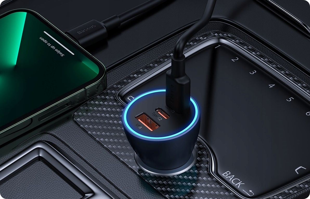 BASEUS SZYBKA ŁADOWARKA SAMOCHODOWA ZASILACZ 3x USB USB-C 65W PD QC 4.0 Liczba urządzeń ładowanych jednocześnie 3