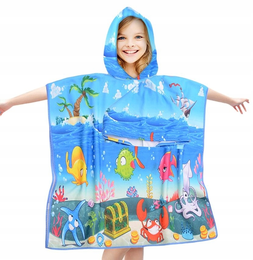 RĘCZNIK PLAŻOWY PONCHO Z KAPTURKIEM DLA DZIECI