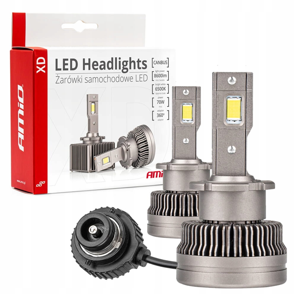 Żarówki D2R D2S żarniki Led na 12V 70W 6500K 8600lm adapter zasilania 360°
