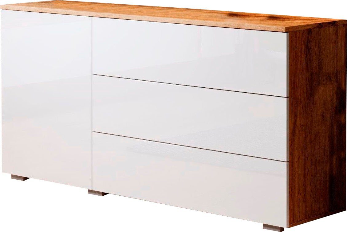 Komoda Z Szufladami Do Salonu Sypialni 110CM Trzy Szuflady Biała Dąb Wotan