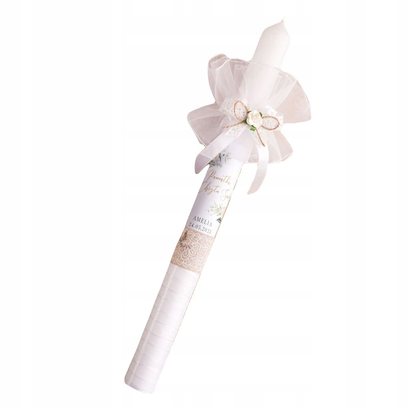 

Świeca do Chrztu gromnica Imię styl rustykalny