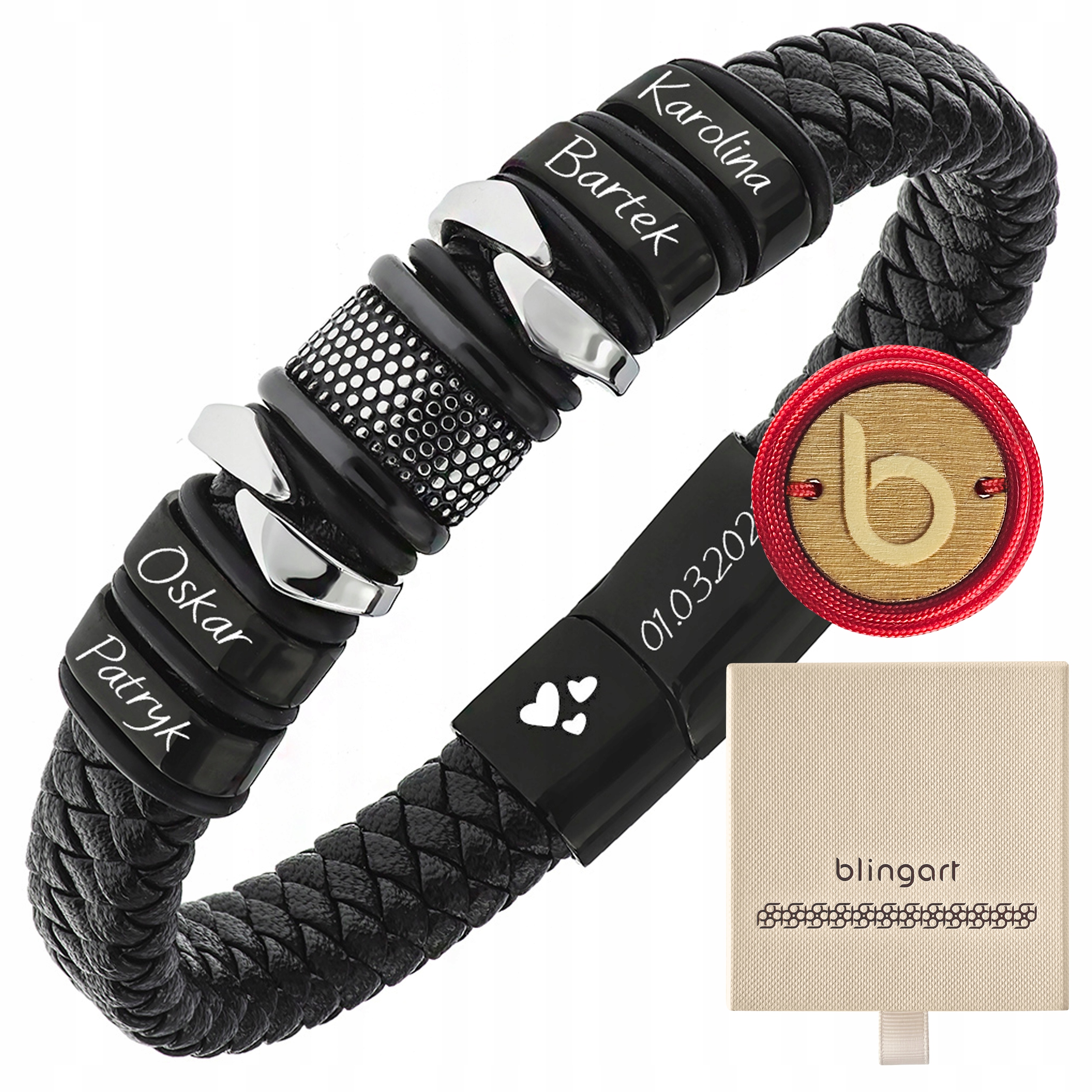 Pánský náramek kožený s gravírováním s gravírováním černý Blingart