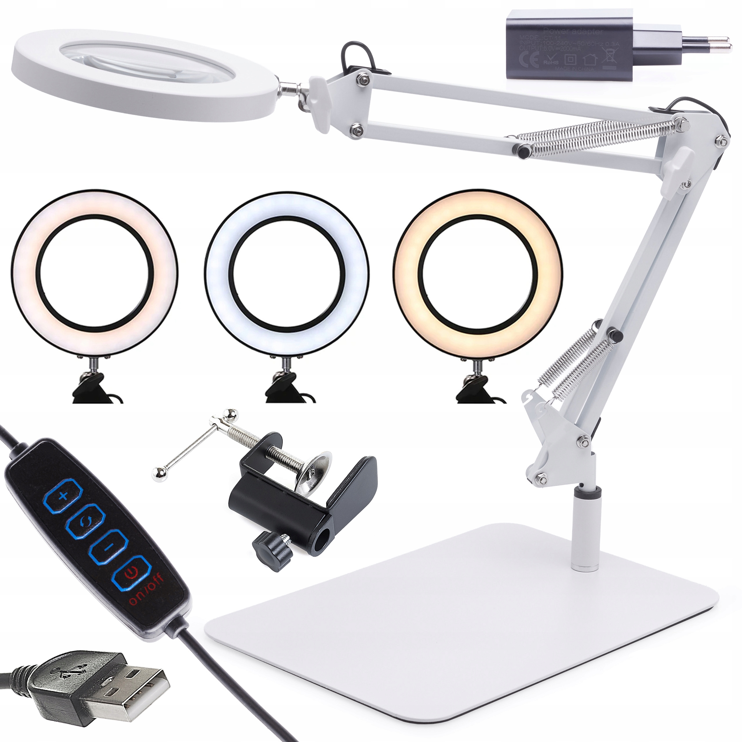 Lampa Kosmetyczna Biurowa Led 12W Bezcieniowa Usb Zasilacz Uchwyt Stołowy 2