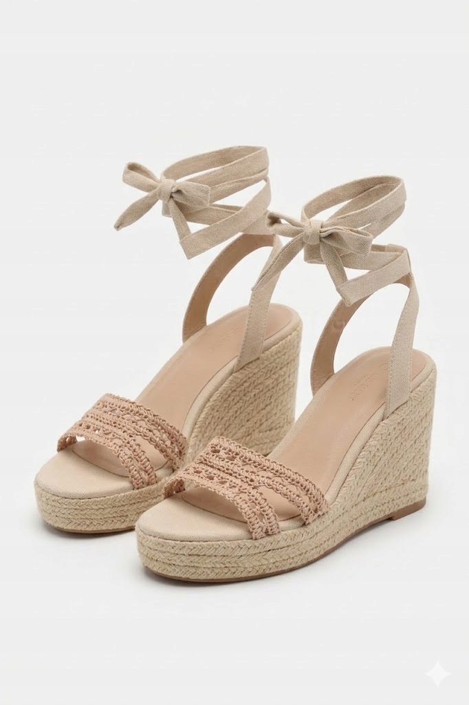 Béžové Espadrilky S Pletenou Koturnou A Vázáním 41 I1A