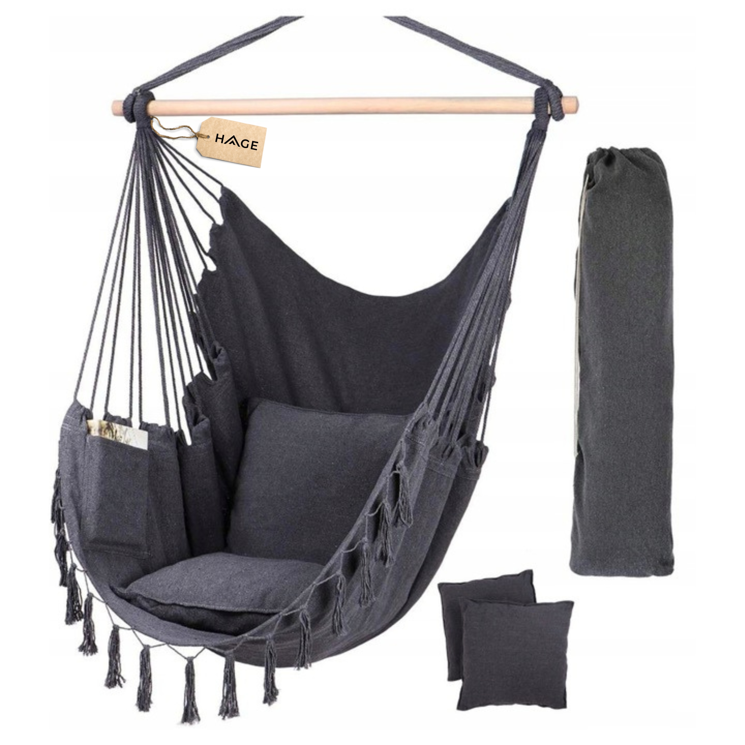 Fotel Wiszący Krzesło Brazylijskie Huśtawka Hamak Gniazdo Szary Boho 150 Kg