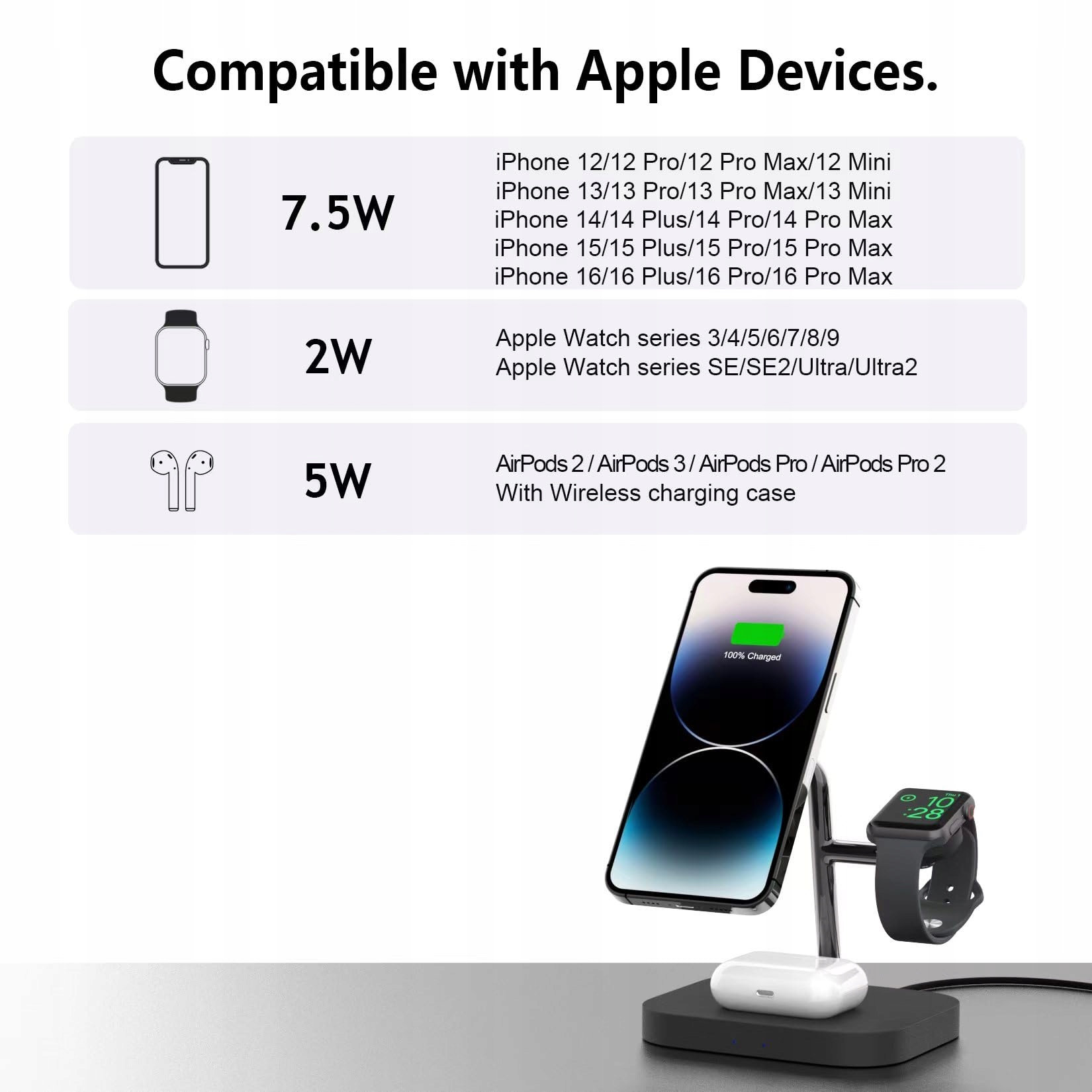 BOARAINO Stacja Magnetyczna Ładowarka 3w1 Do iPhone Apple Watch AirPods — miniatura 4