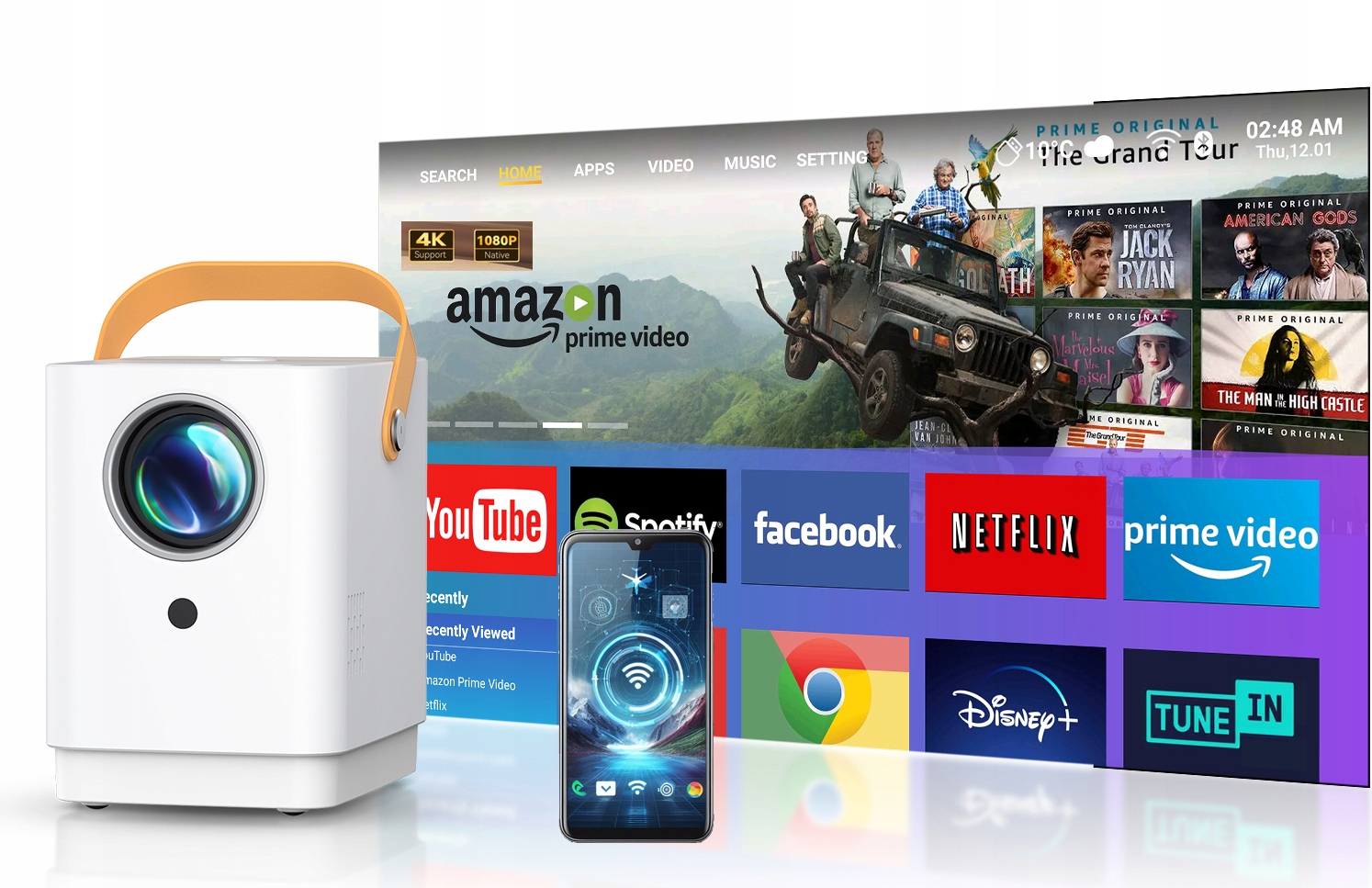 Projektor Led Mobilny Surewheel Q3 Rzutnik Wifi Full Hd Android Tv 180C 4K