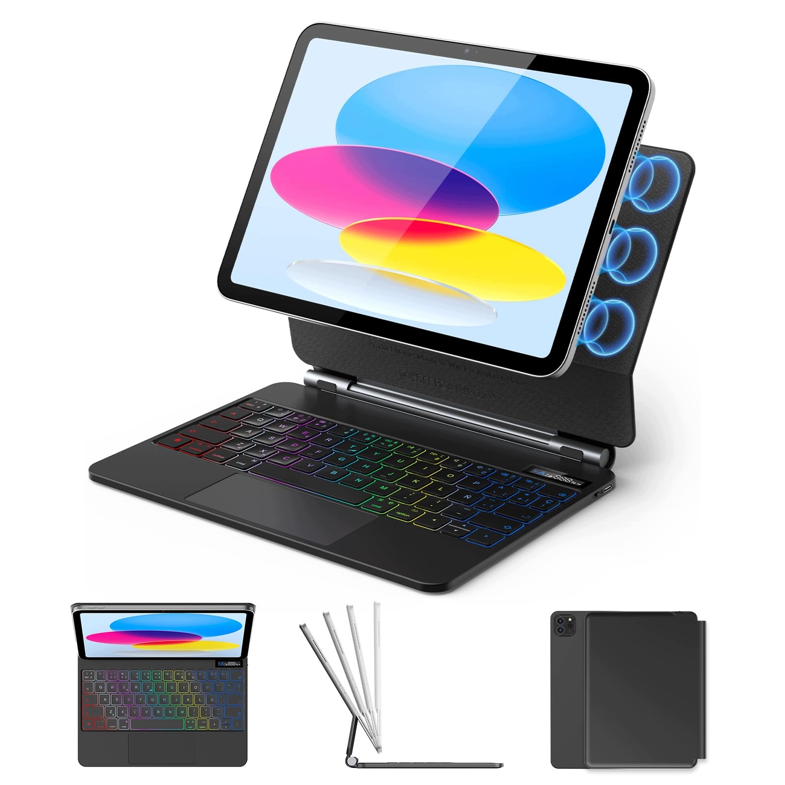 Klávesnice Kbcase pro iPad 11 Gen 7-barevný Bluetooth trackpad 10/11 palců