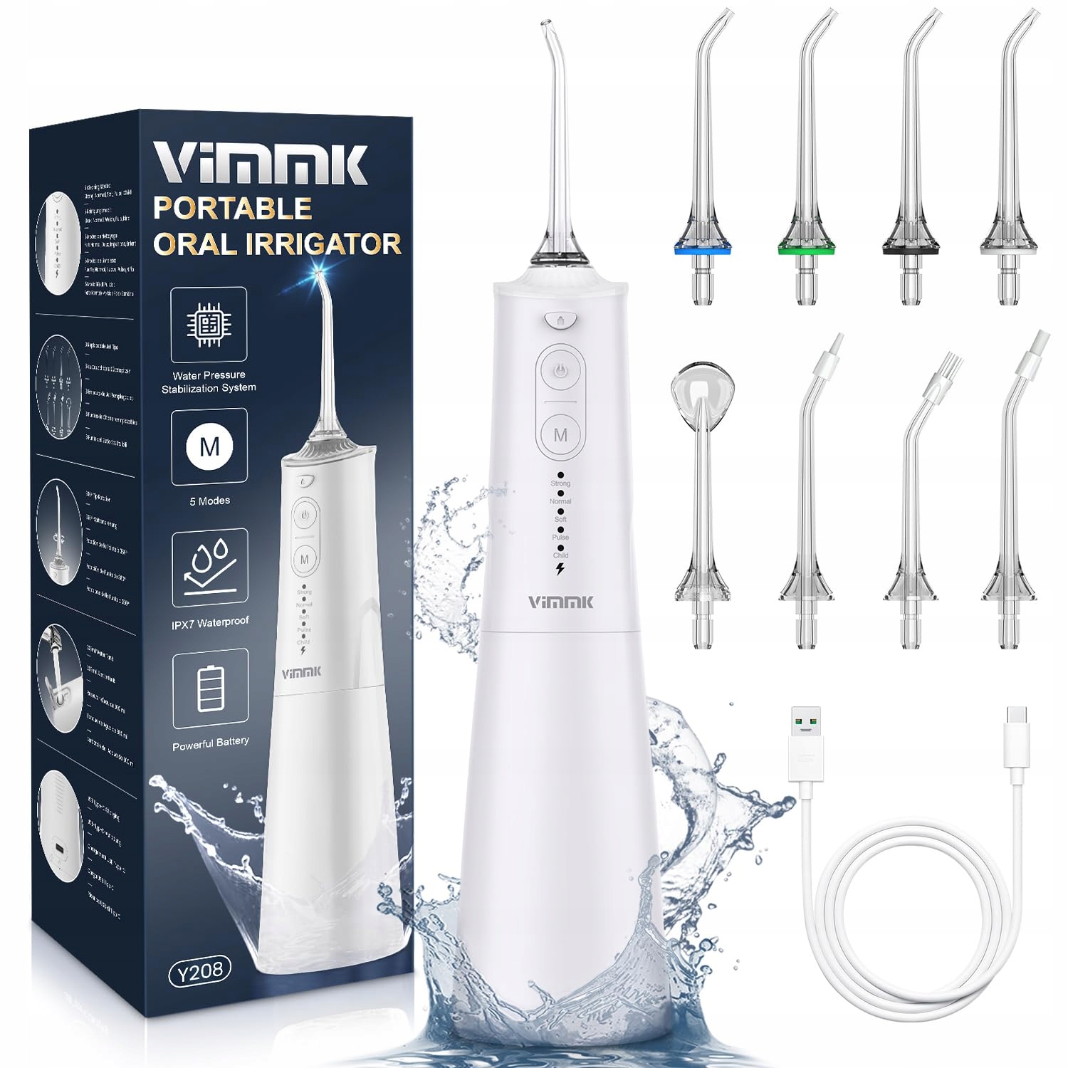 Vimmk Profesjonalny Irygator Do Zębów IPX7 300ML Usb-c Ładowalny