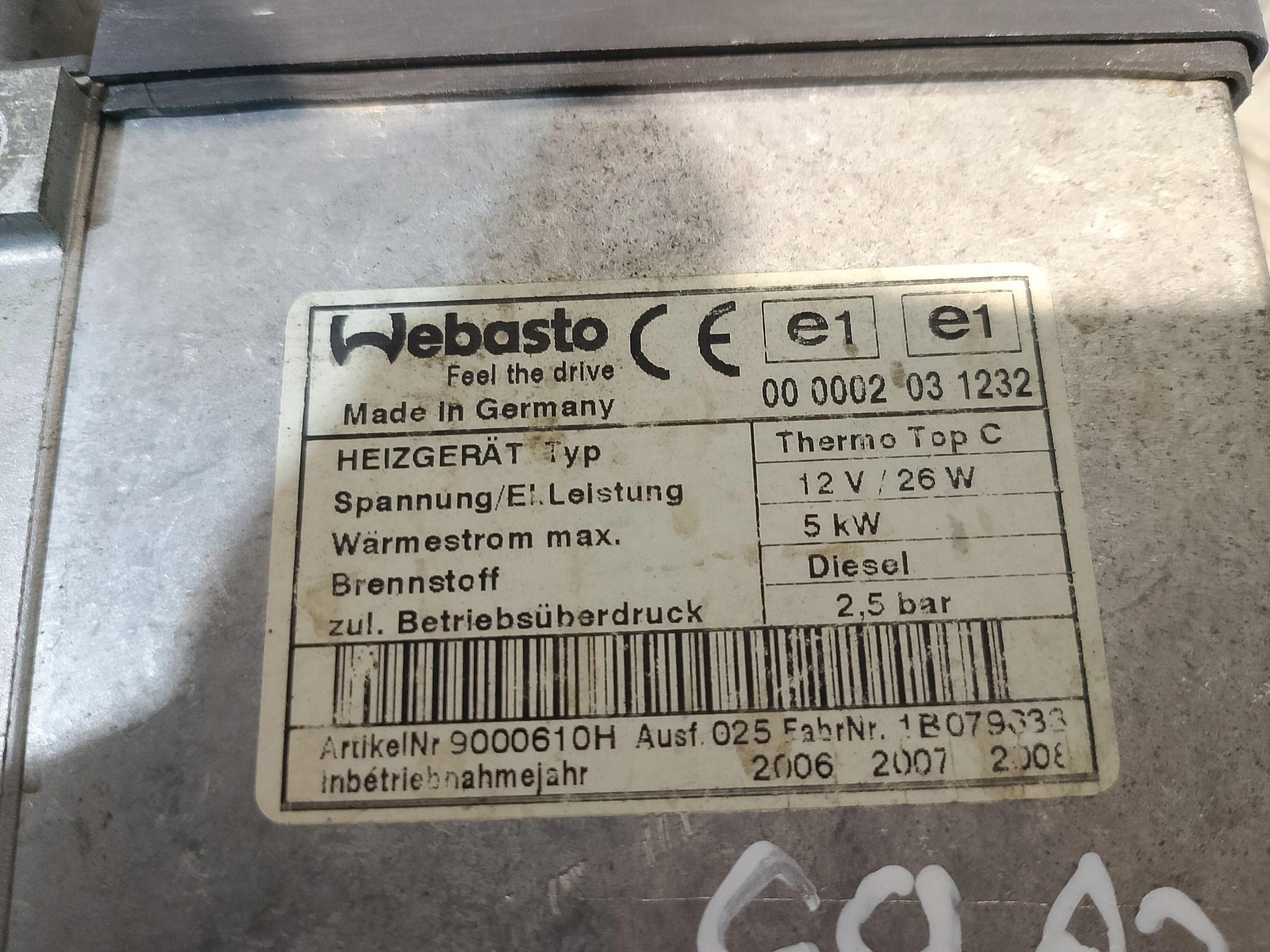 WEBASTO webasto MAZDA 6 és 1 2.0 D RF5C209A0
