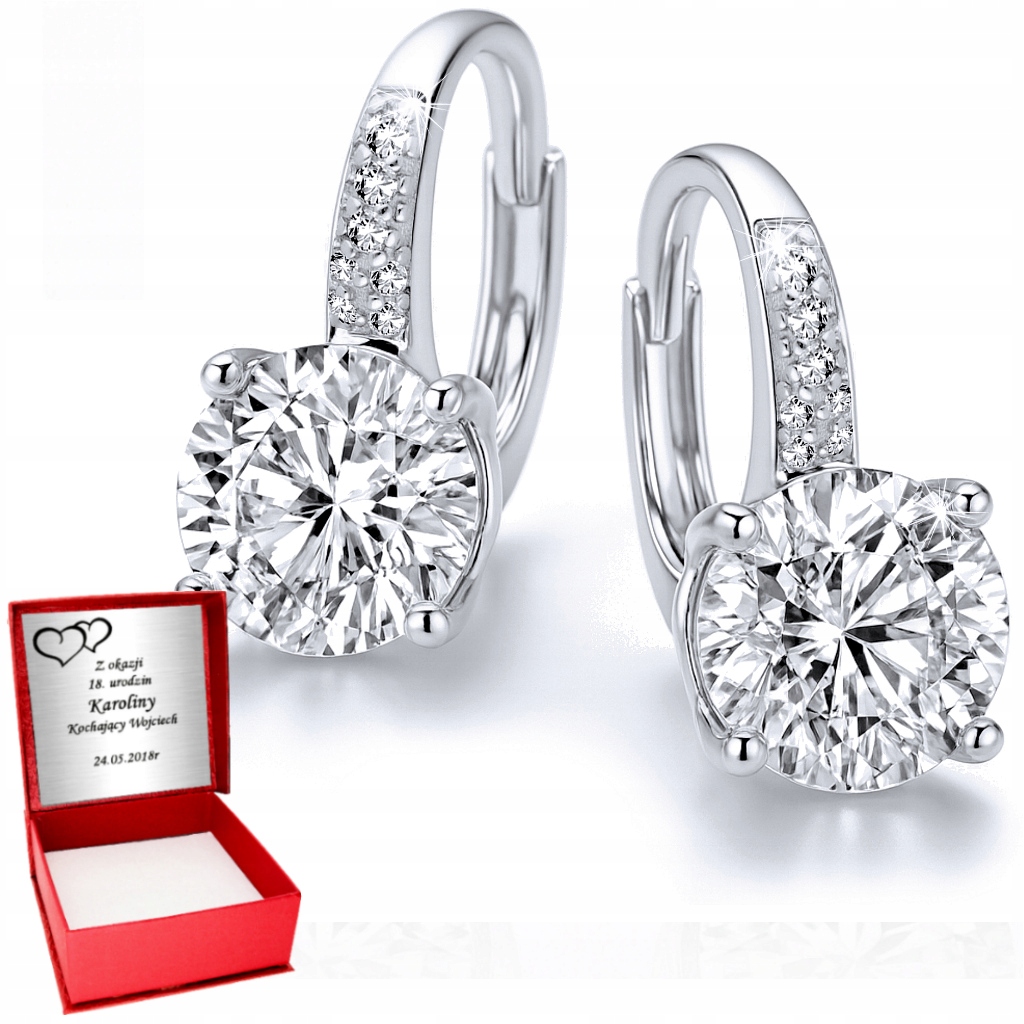 Srebrne Kolczyki 925 Cyrkonie Angielskie Zapięcia na Dzień Kobiet Grawer