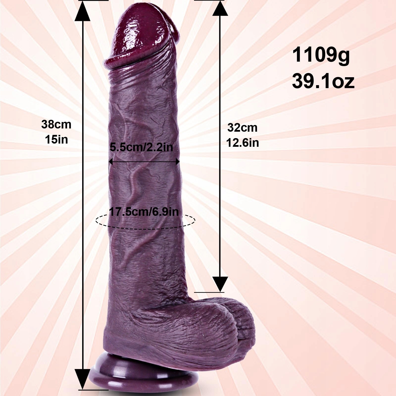 Realistyczny dildo 38 cm z przyssawką dla kobiet i mężczyzn — miniatura 8