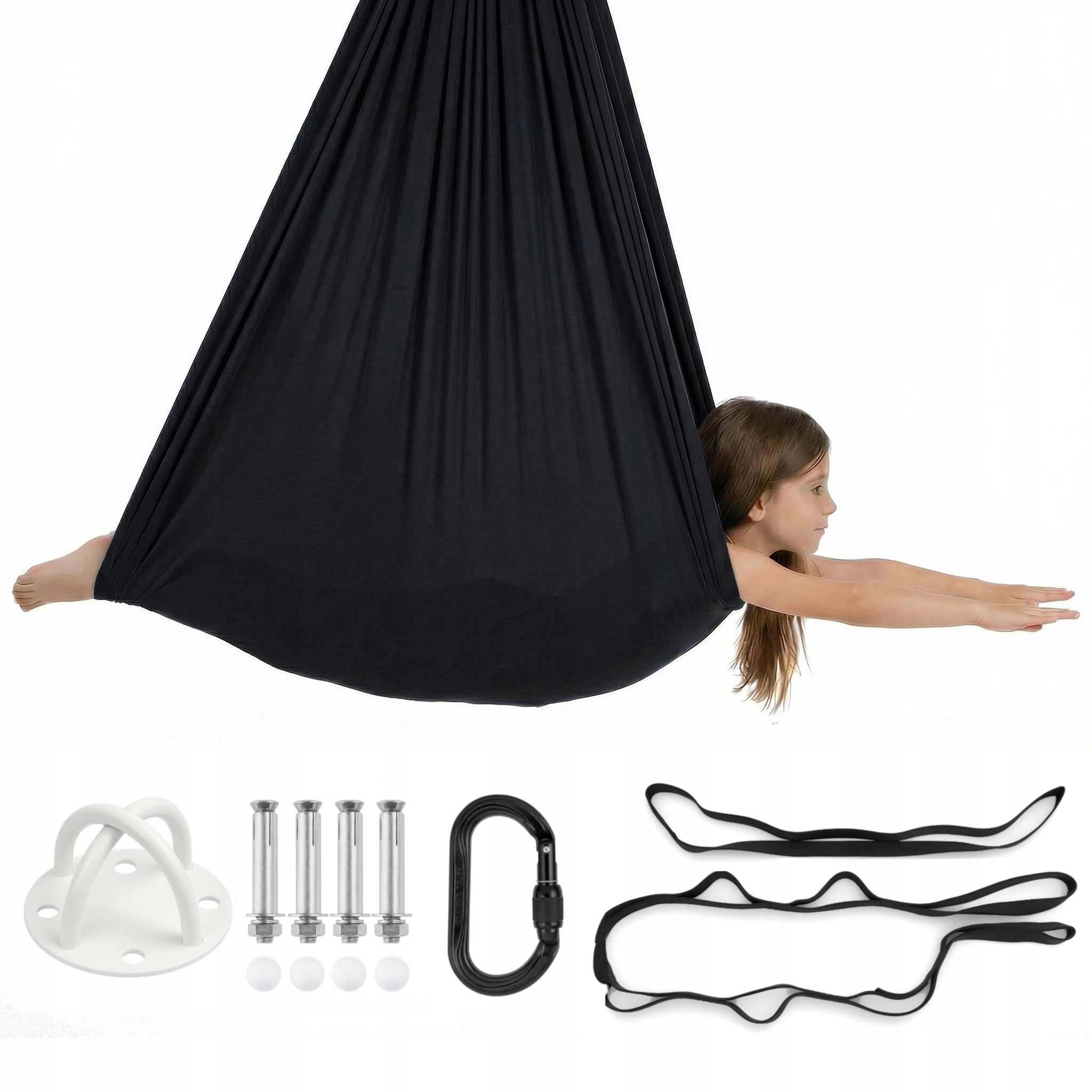 Huśtawka sensoryczna dla dzieci, hamak, szarfa| 3 m Czarny