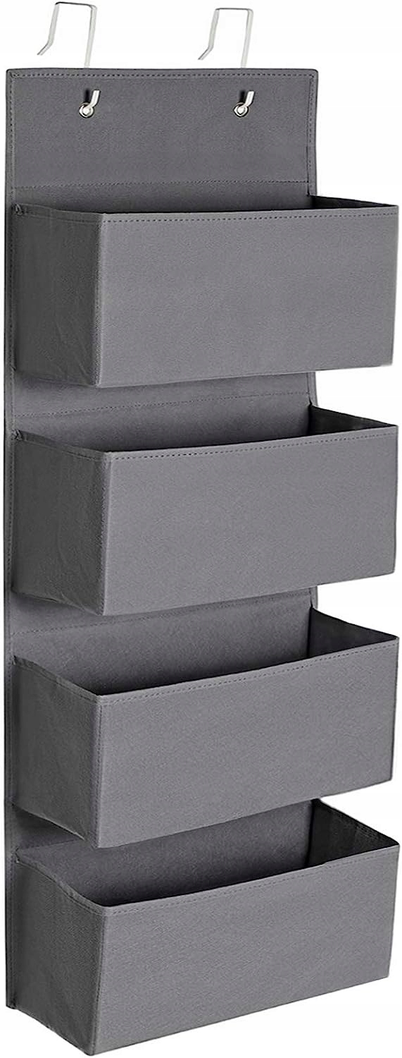 Závěsný organizér na dveře 4 kapsy šedý – do ložnice, kanceláře, koupelny