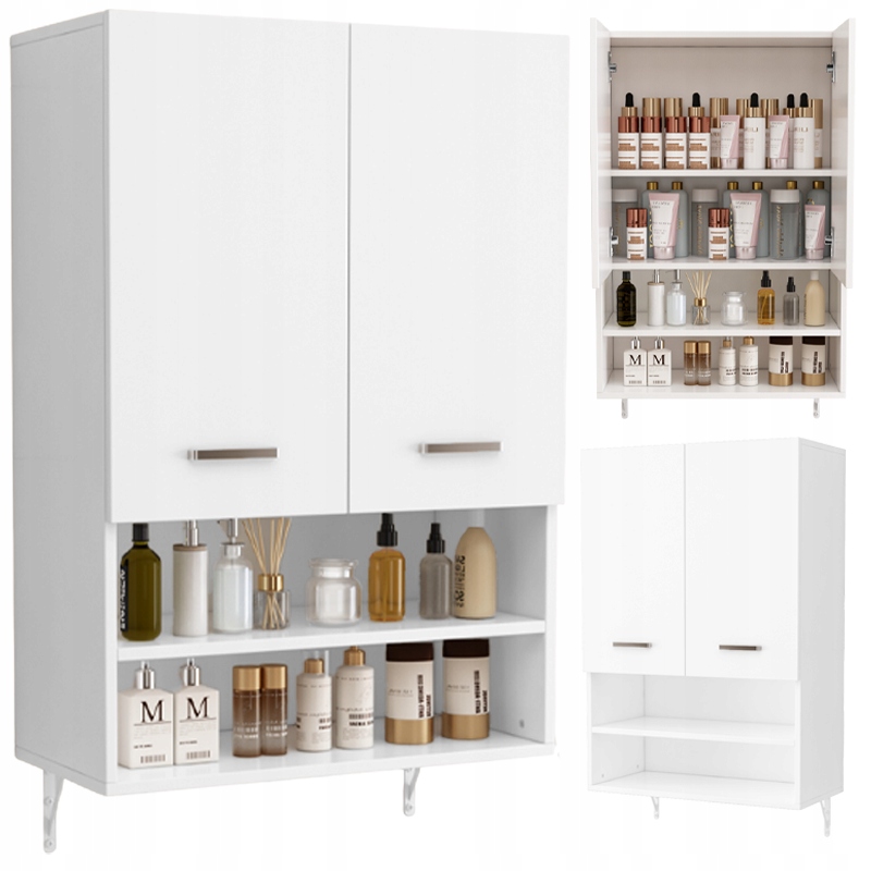 Koupelnová Skříňka Závěsná Nástěnná Nad Pračku Prostorné Police Loftový Regál 64 CM