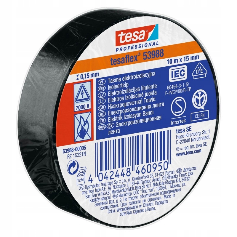

Tesa 53988 Czarna taśma izolacyjna 15mm x 10m