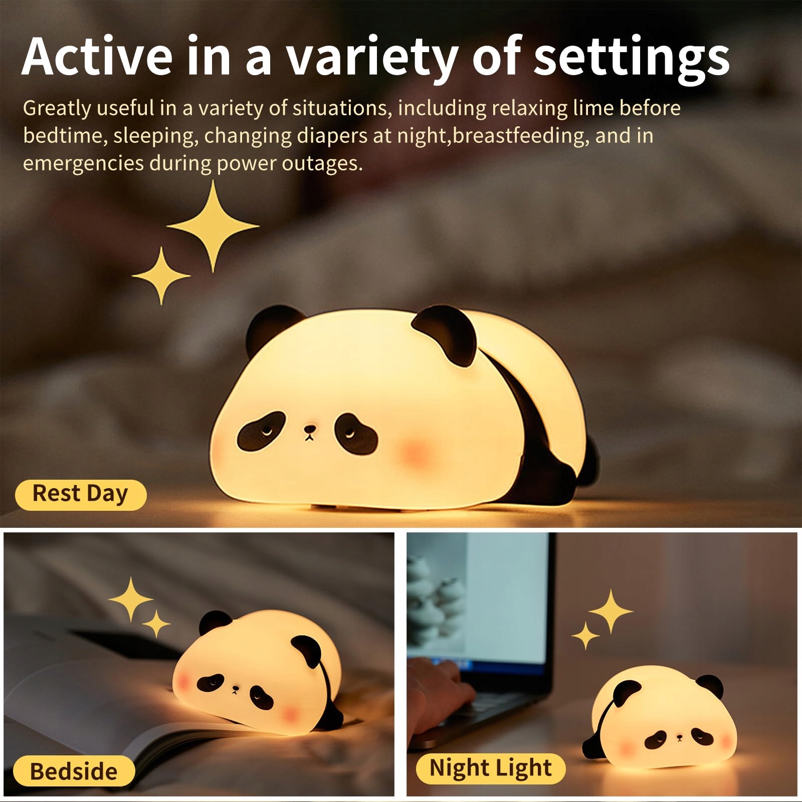 AMMTOO Lampka Nocna Dla Dzieci Panda Dotykowa Silikonowa USB — miniatura 5