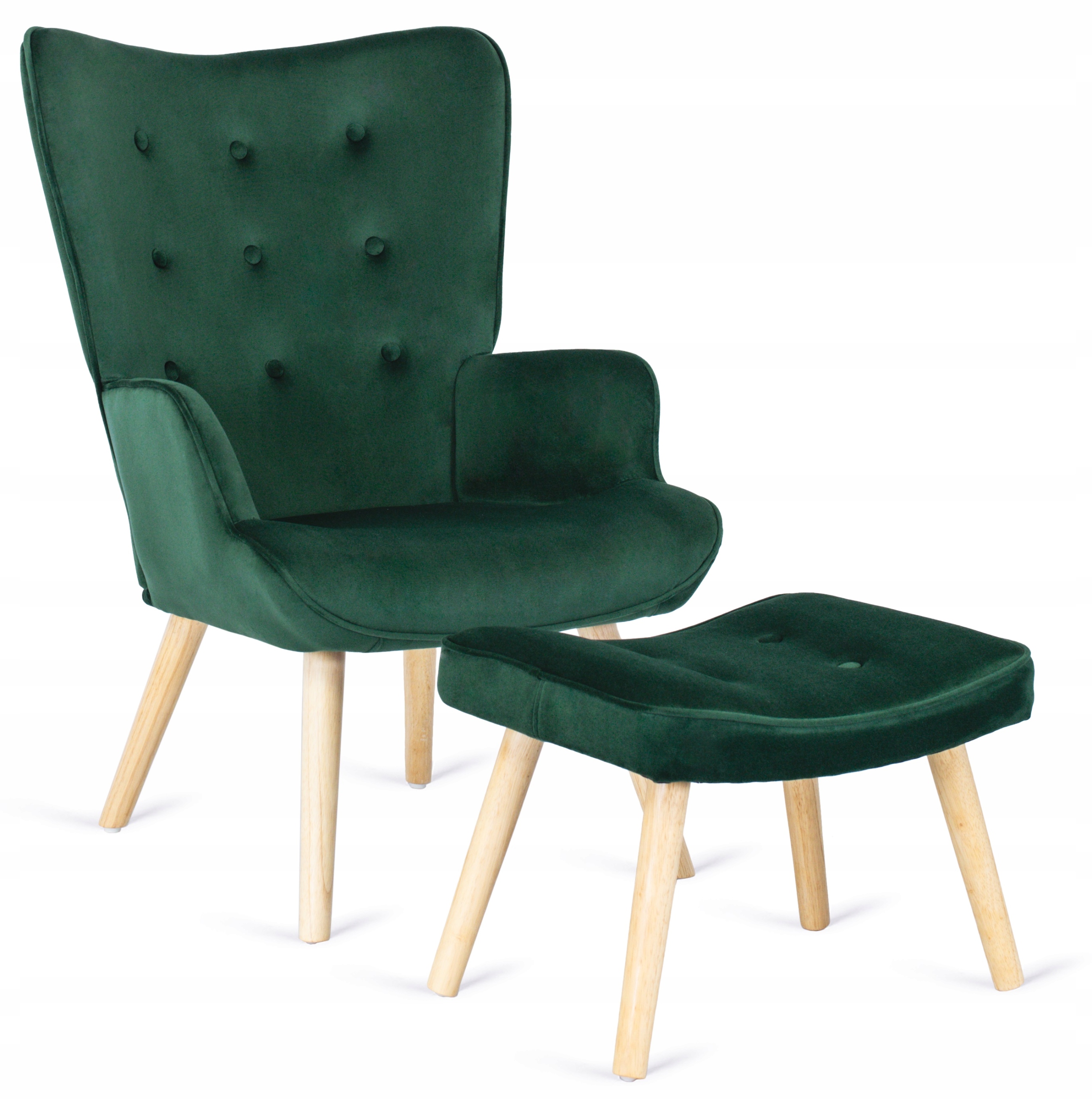 Fotel Uszak Wypoczynkowy Welurowy z Podnóżkiem Zielony Velvet LOZANO Szerokość mebla 68.5 cm