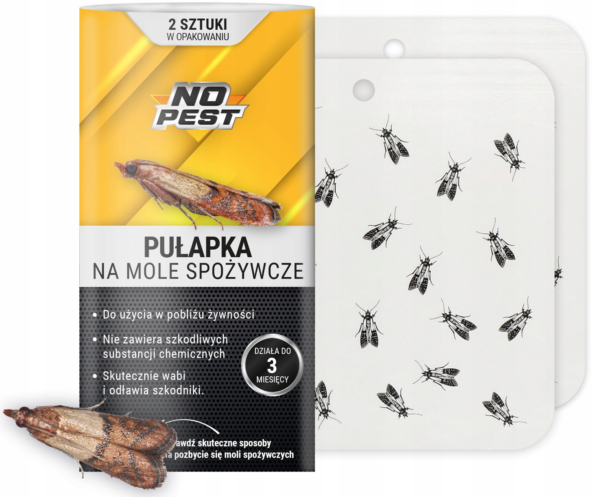 SILNA PUŁAPKA LEPOWA LEP NA MOLE SPOŻYWCZE KUCHENNE Z FEROMONAMI NO PEST