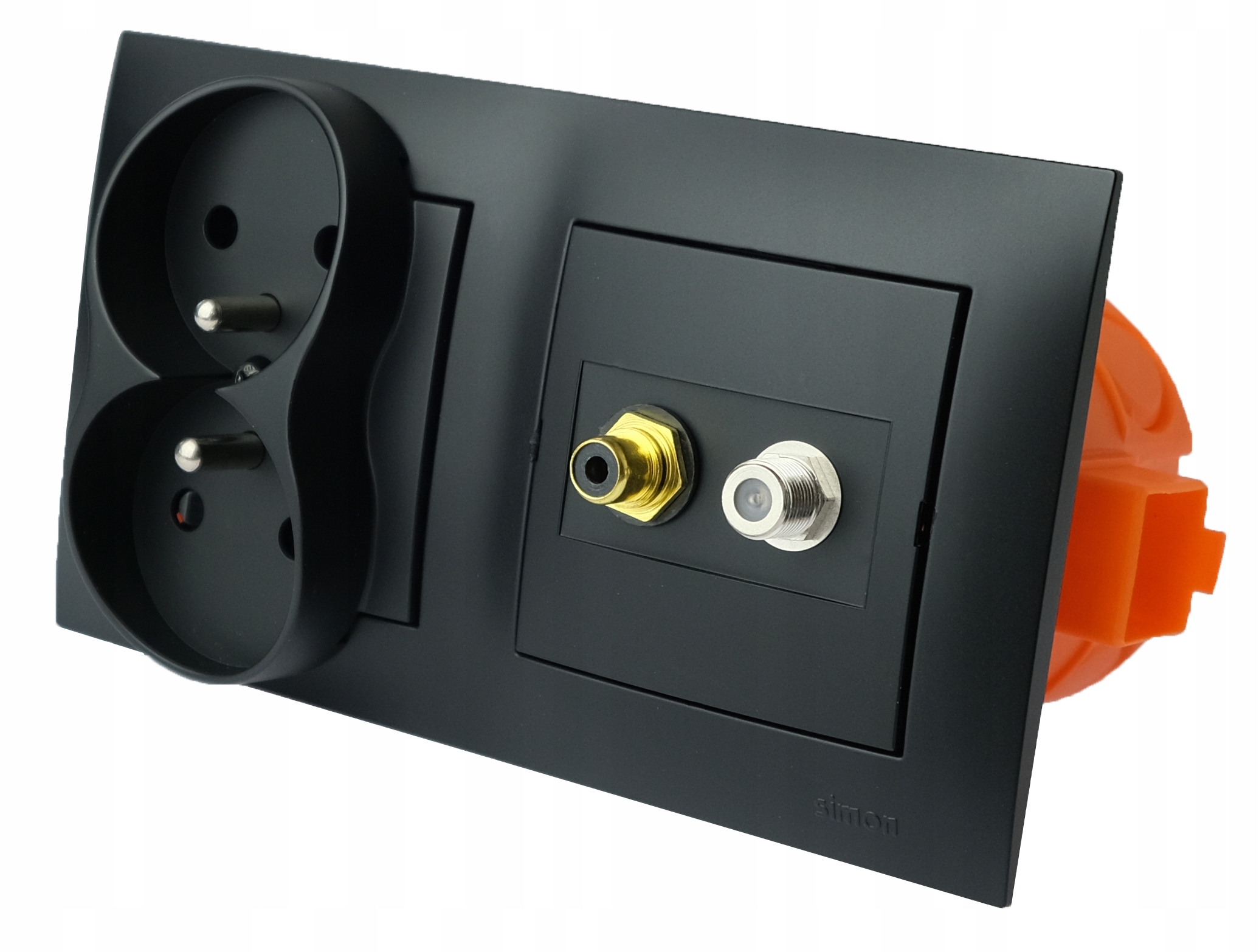 Gniazdo 230V F RCA ścienne podtynkowe czarne