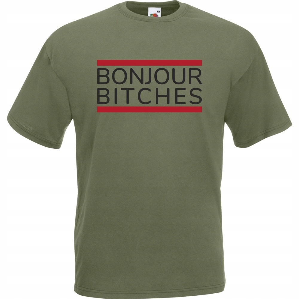 

Koszulka bonjour bitches zabawna M oliwkowa