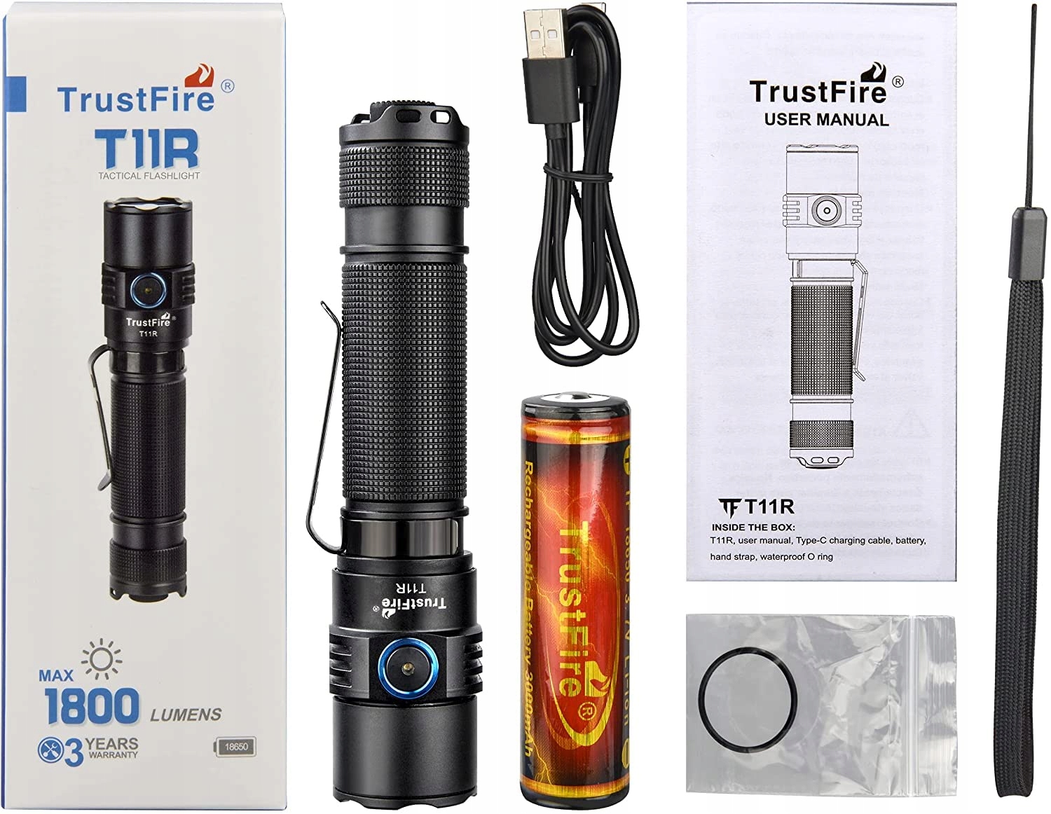 TRUSTFIRE T11R LED Latarka 1800 Lumen USB Ladowanie 5 Trybów IP68 — miniatura 9