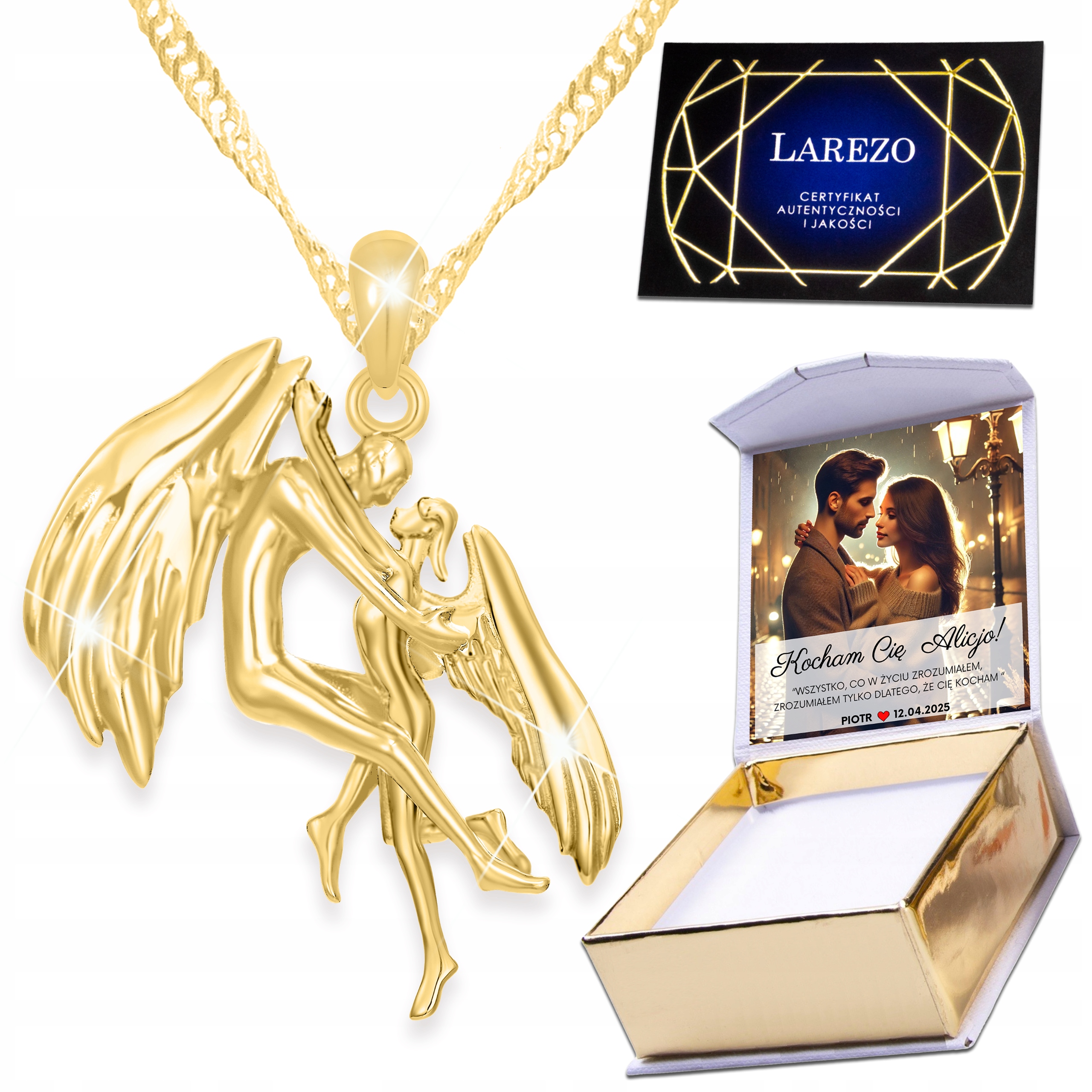 Zlatý náhrdelník 925 pro páry Andělé Anděl Miluji tě Věčná láska Potisk