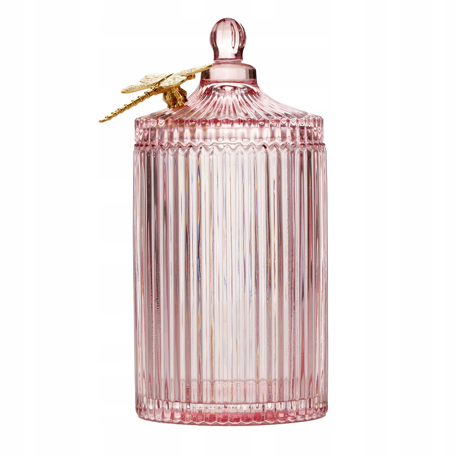 

różowa szklana szkatułka na biżuterię