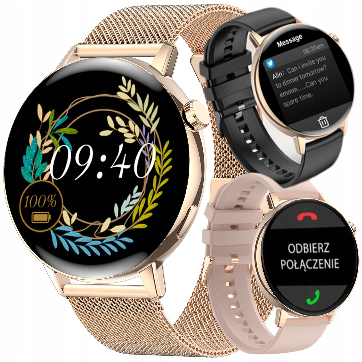 

Zegarek Smartwatch Damski Rozmowy 3 Paski Menu Pl