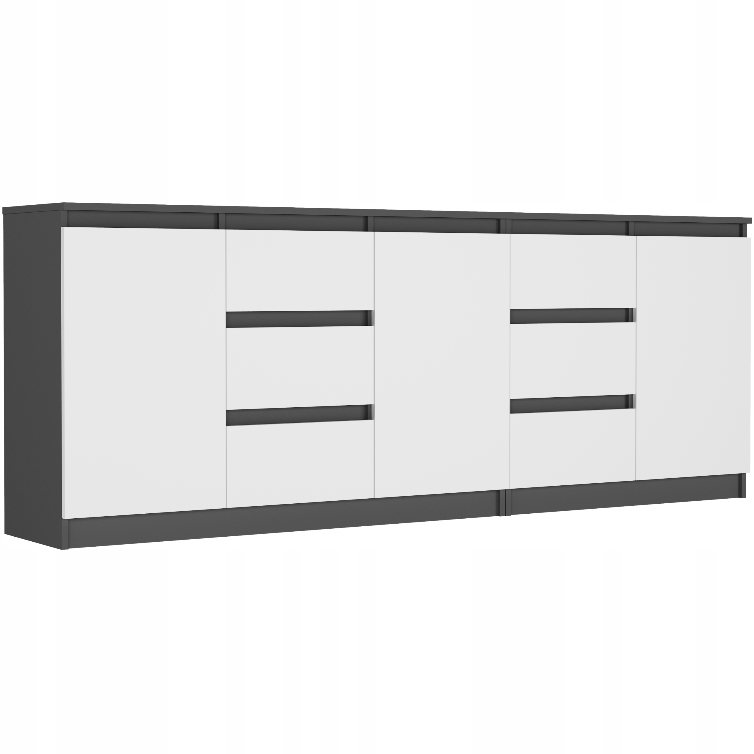 Komoda set 200 cm skříňka 6 zásuvek 3dvířka velká do obývacího pokoje antracit mixBialy