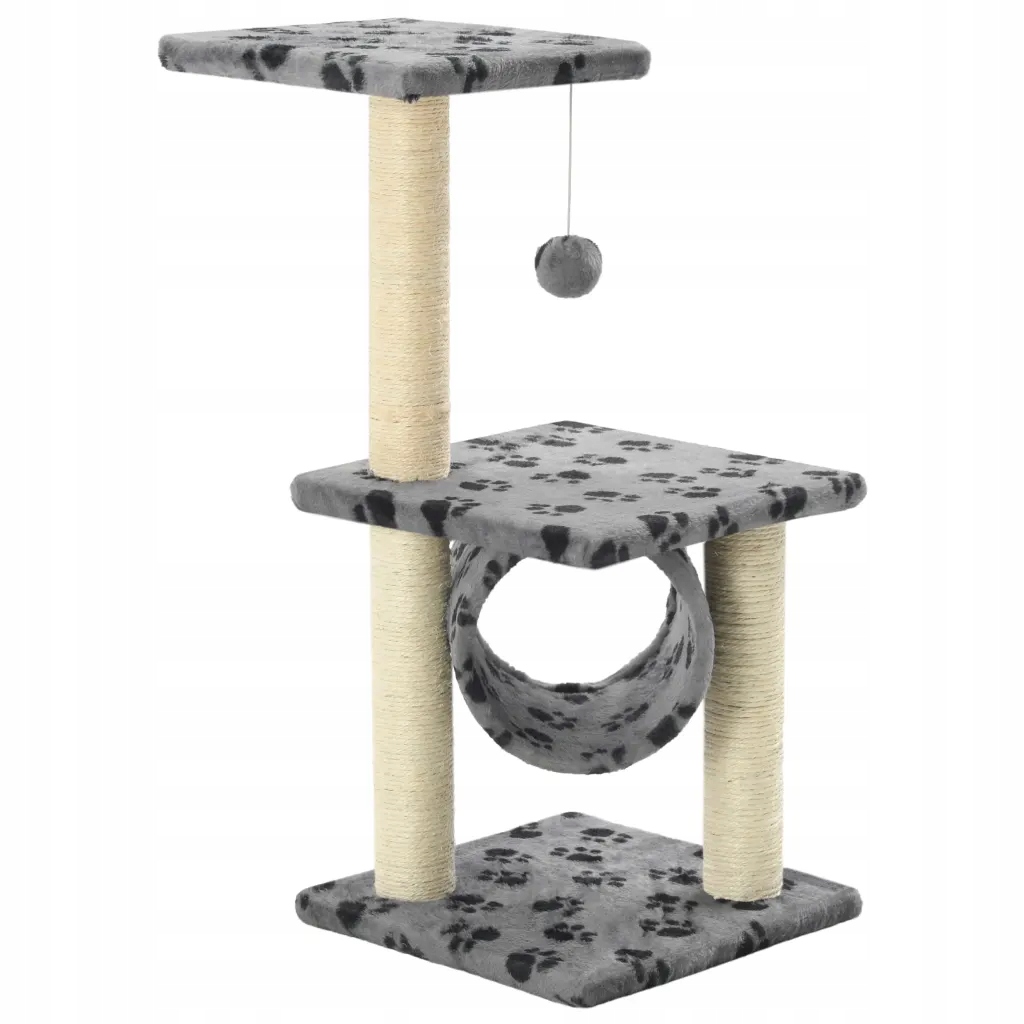 Levně Škrabadlo se sisalovými sloupky, 65 cm, šedé v přikrývkách