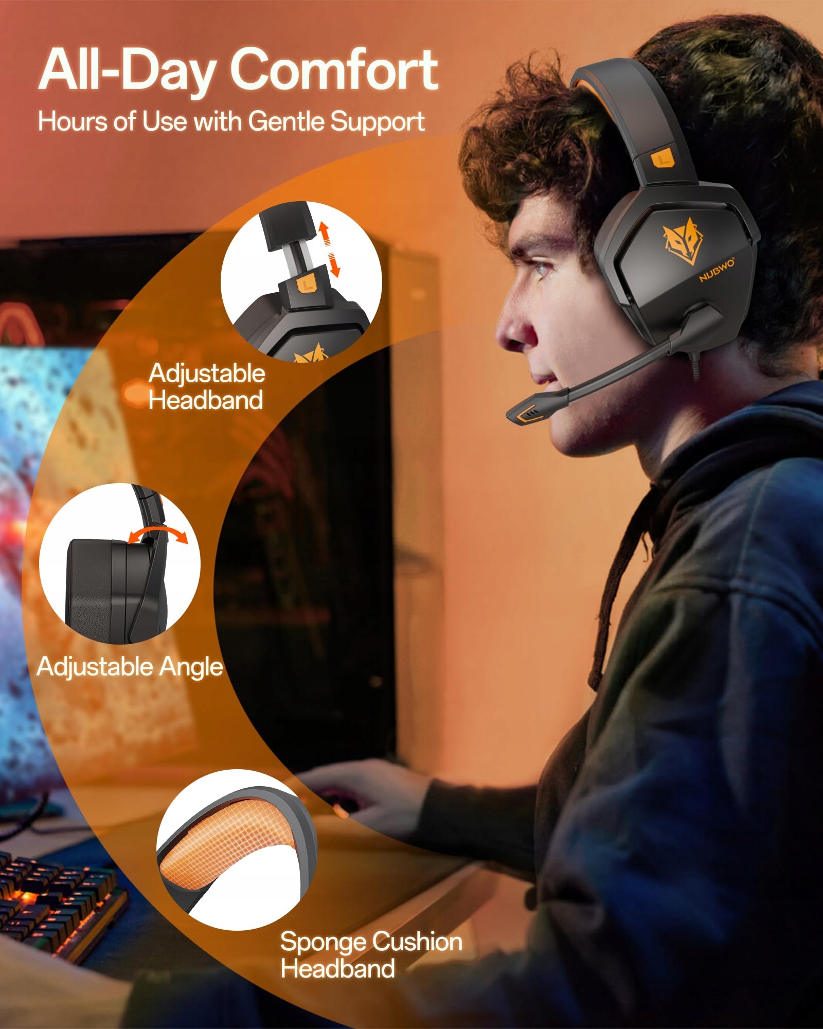 NUBWO N16 Gaming Headset z Mikrofonem Stereo PS5 Xbox One — miniatura 3
