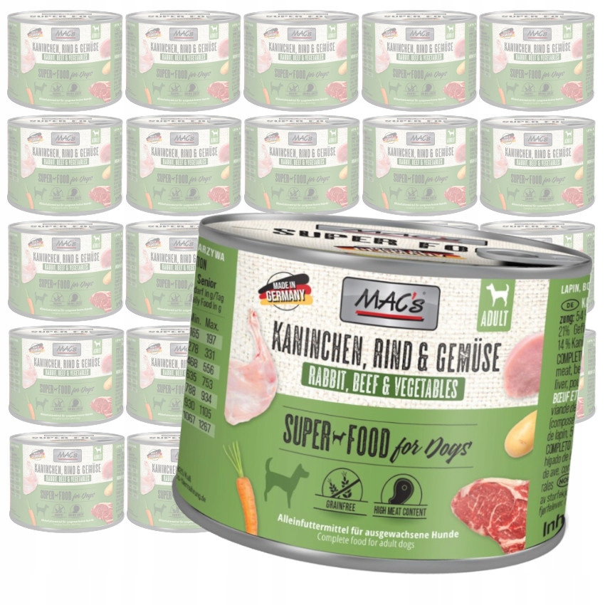 MAC's Dog 24x200g Bezobilné Vlhké Krmivo pro psy Králík Hovězí maso a zelenina