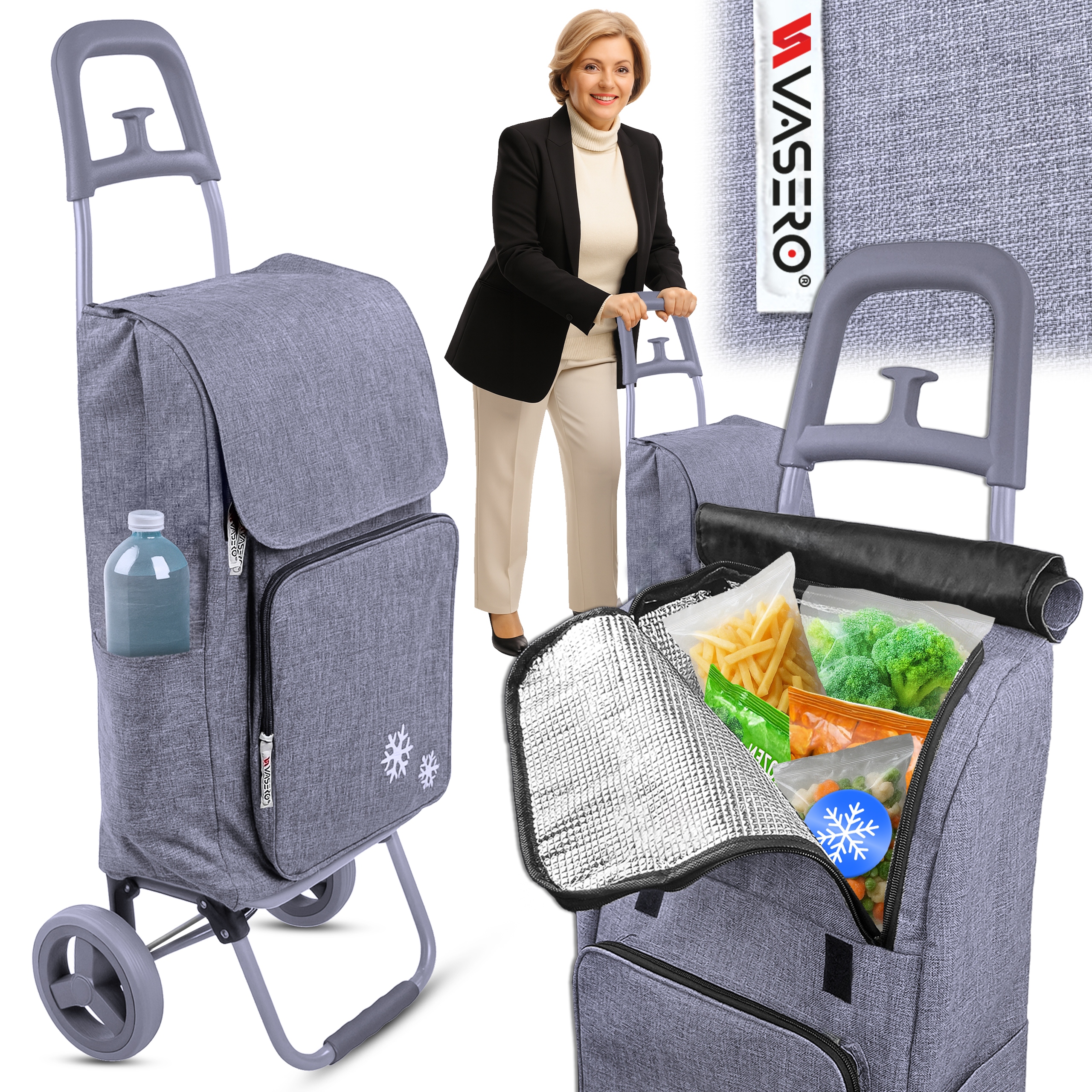 Wózek Na Zakupy Zakupowy Wytrzymały Termo Torba Na Kółkach Wytrzymały Szary