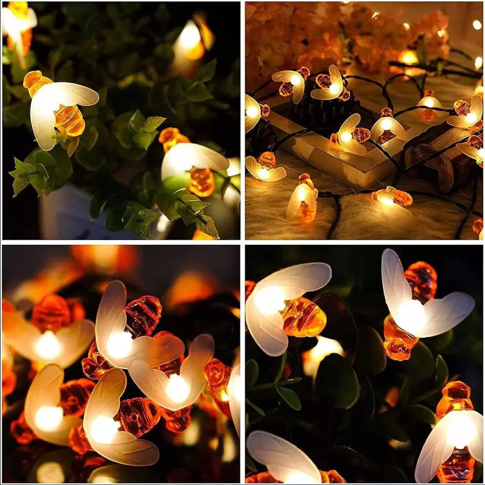 GIRLANDA SOLARNA OGRODOWA PSZCZÓŁ 30 LED 6,5M Lampki Solarne Lampy Ogrodowe Średnica kuli 4 cm