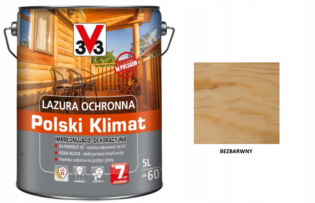 Lazura V33 Polský Klima 7 let 5 L impregnační Bezbarvý satén