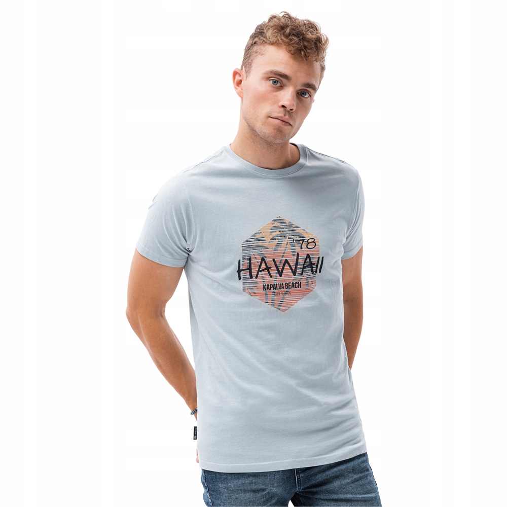 

T-shirt męski z nadrukiem S1434 V-17B nieb XL