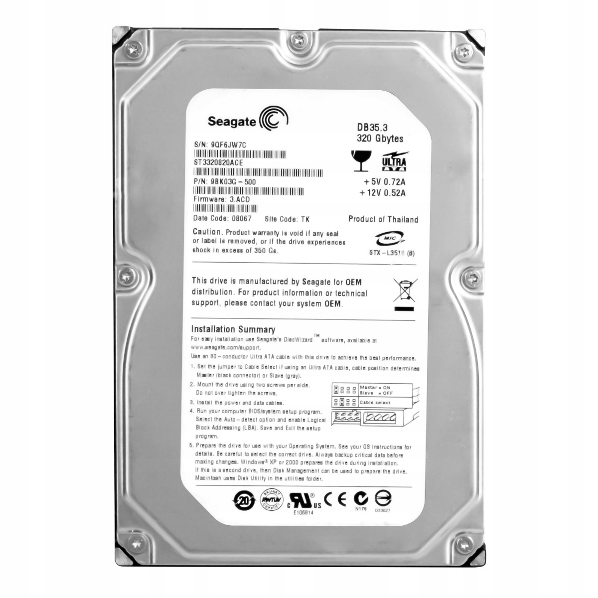 Seagate DB35.3 320GB 7.2K Ata 3.5'' ST3320820ACE