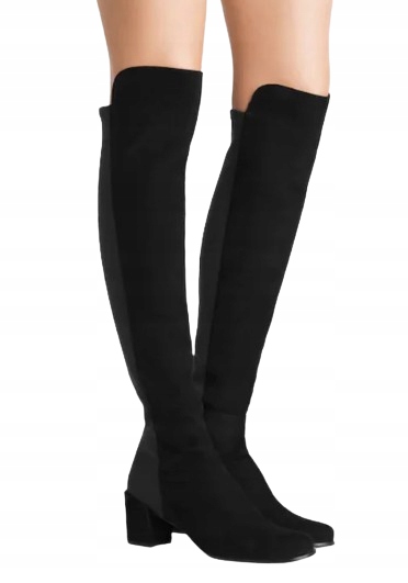 Stuart Weitzman Černé Kozačky Mušketýrky S Kůží 36 3DD