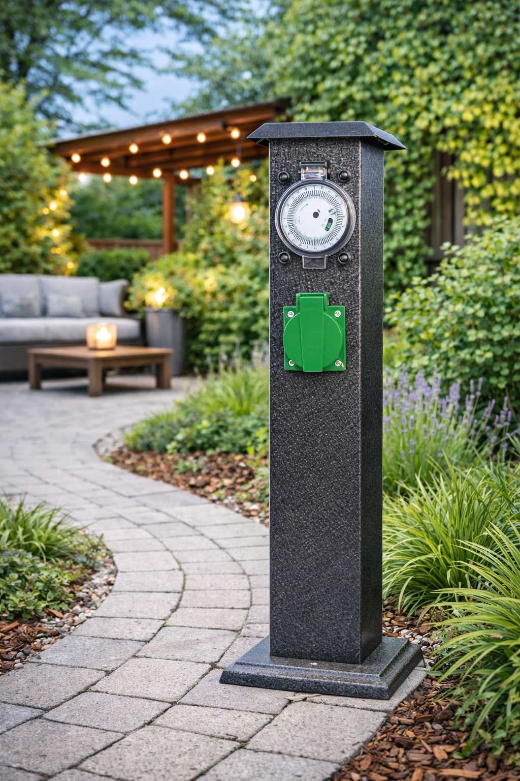 Słupek elektryczny ogrodowy 2 gniazda hermetyczne programator mechaniczny