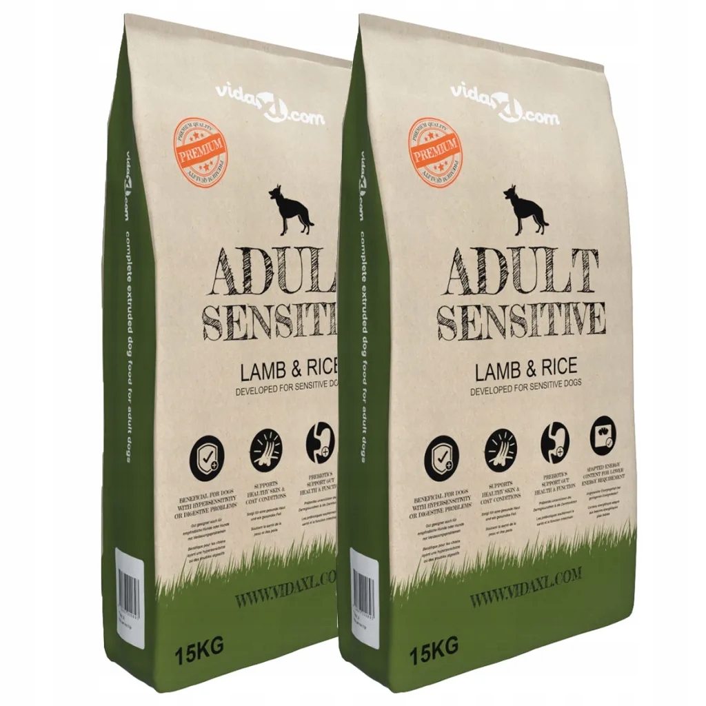 Levně vidaXL Suché krmivo pro psy Adult Sensitive Lamb & Rice, 2 ks, 30 kg