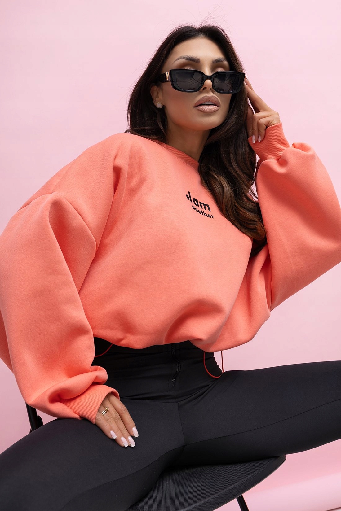 Komplet Dresowy Legginsy Wysoki Stan Aszmi Bluza Oversize Koral OneSize