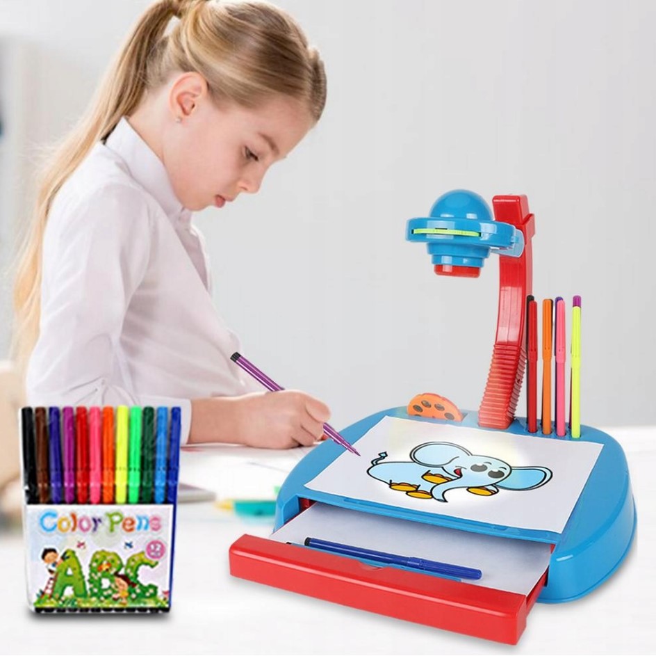 Projektor do nauki rysowania szuflada blok pisaki regulacja 4 w 1 YM888N Kolor niebieski
