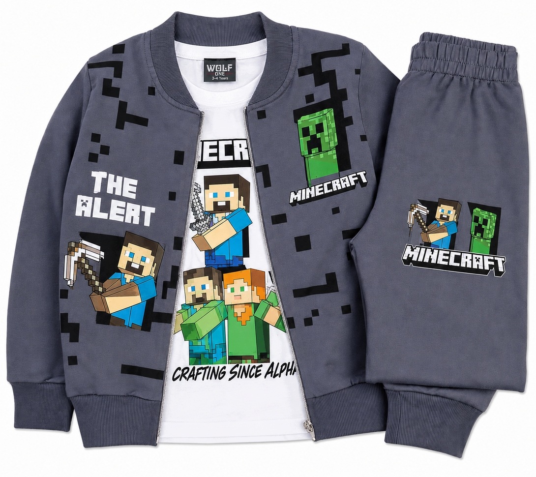 3 częściowy dres minecraft 122 bluza spodnie bluzka komplet