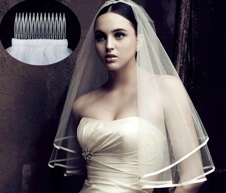 Welon Biały ślubny podwójny na ślub lamówka długi Tiul 80cm retro Grzebyk Materiał dominujący tiul