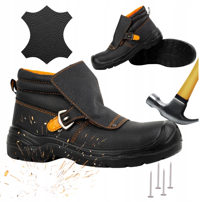 Pánské kožené pracovní svařovací boty s špičkou, odolné proti propíchnutí, velikost 42